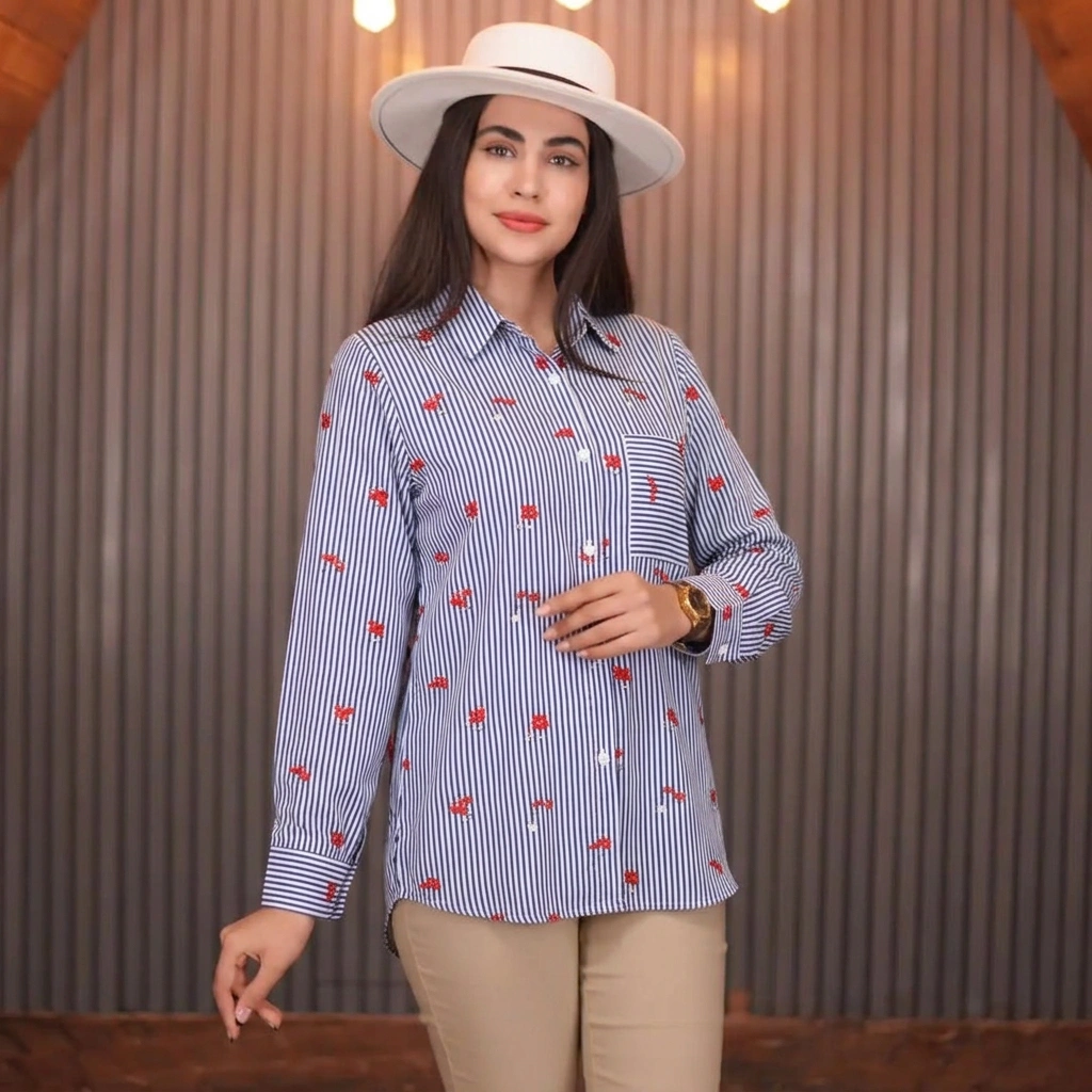 شومیز زنانه راه راه گلدار نخی